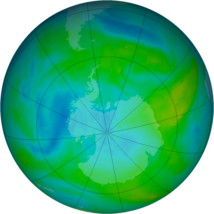Antarctic ozone map for 11 February 1992